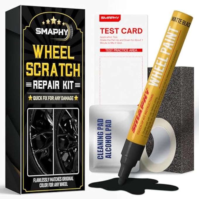 Smaphy WHEEL REPAIR KIT, MATTE BLACK RIM TOUCH UP PAINT, WHEEL TOUCH UP KIT WHEEL PAINT RIM PAINT PEN, QUICK AND EASY REPAIRS ROADSIDE RASHES, RIM PAINT(MATTE BLACK) - Image 1